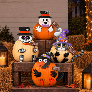 Pumpkin Decorating Kits Metal In Cat Ghost Bird Or Skeleton Characters
