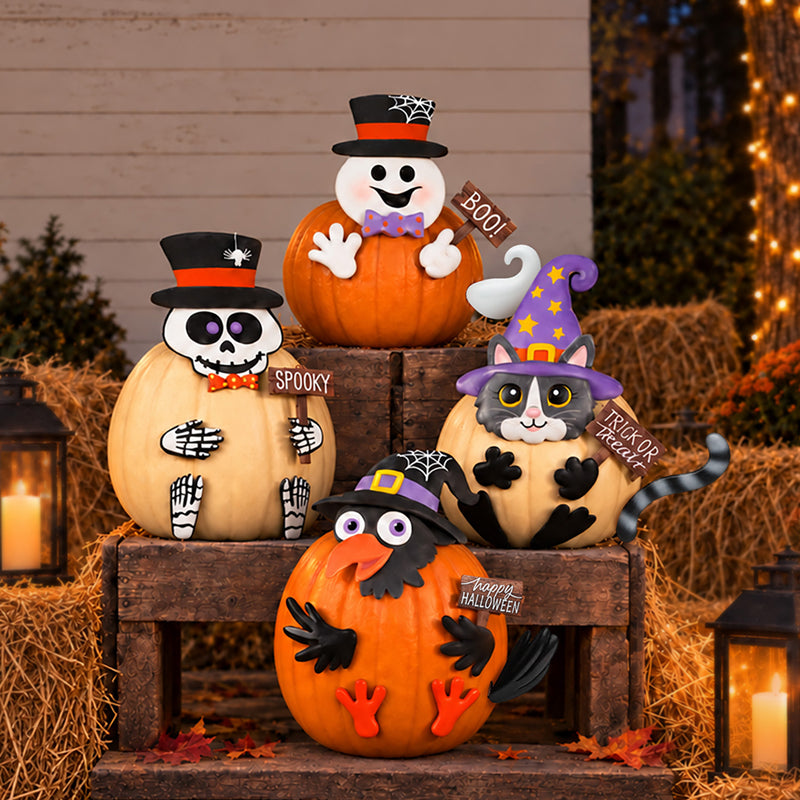 Pumpkin Decorating Kits Metal In Cat Ghost Bird Or Skeleton Characters