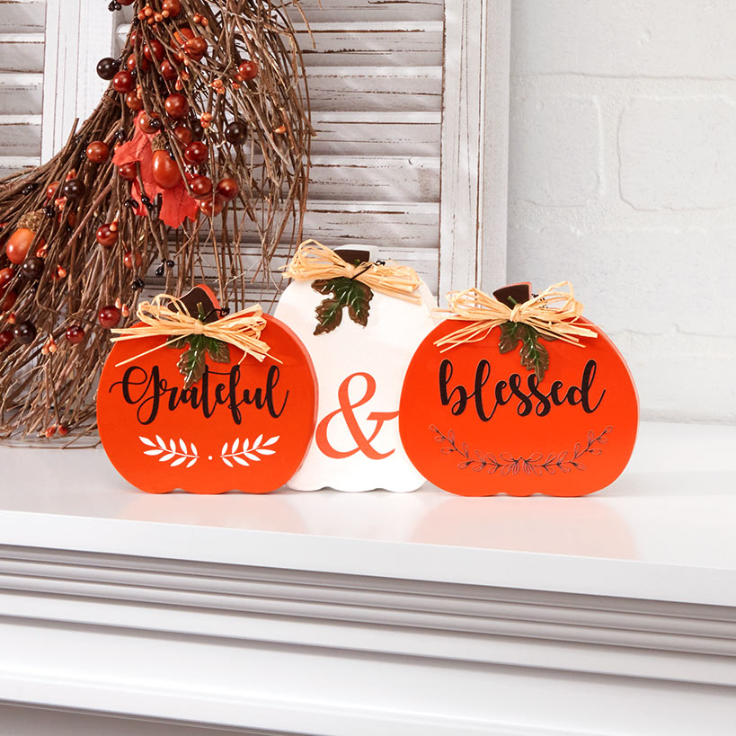 Fall Pumpkin Sentiment Sign-Happy and Thankful#select-sign_thankful-&-blessed