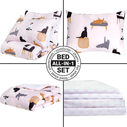 Cat's Life Reversible King Complete Comforter Set