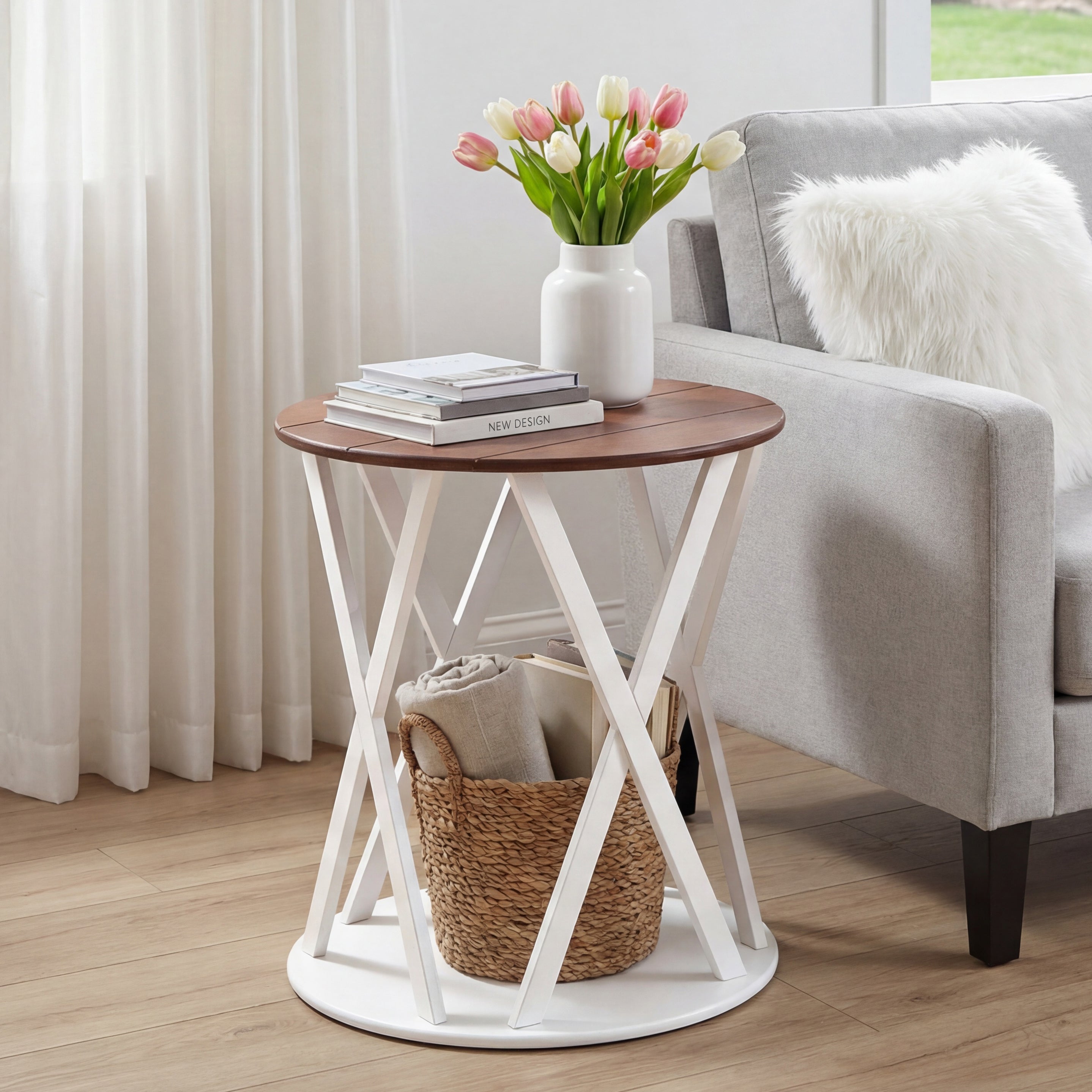 Round Two Tone Rustic Style Accent Table 19" Dia x 21.5"H