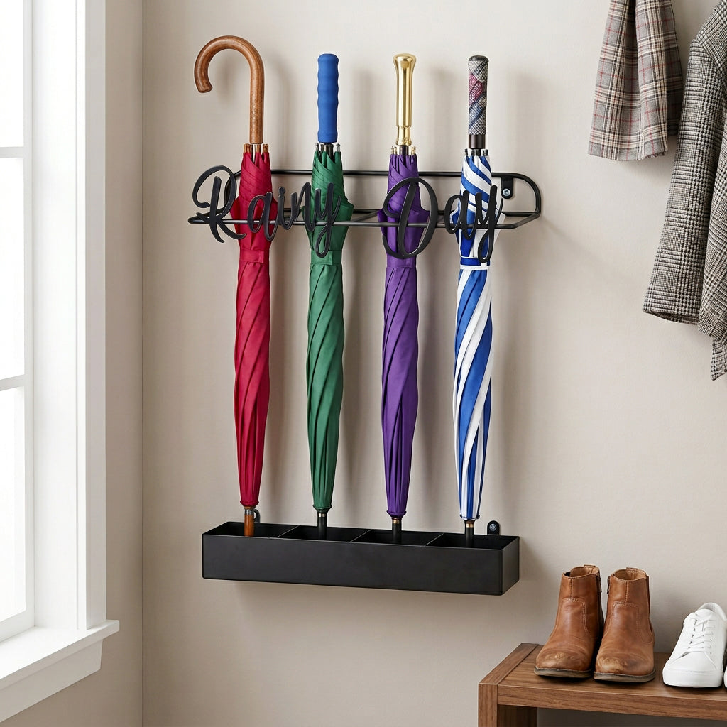 Entryway Wall-Mounted Umbrella Stand - 4 Slots