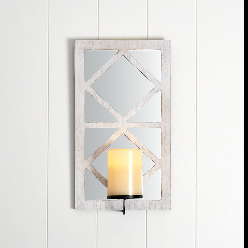 Windowpane Mirror Wall Sconce With Candle - Black, Natural, or White#select-color_white