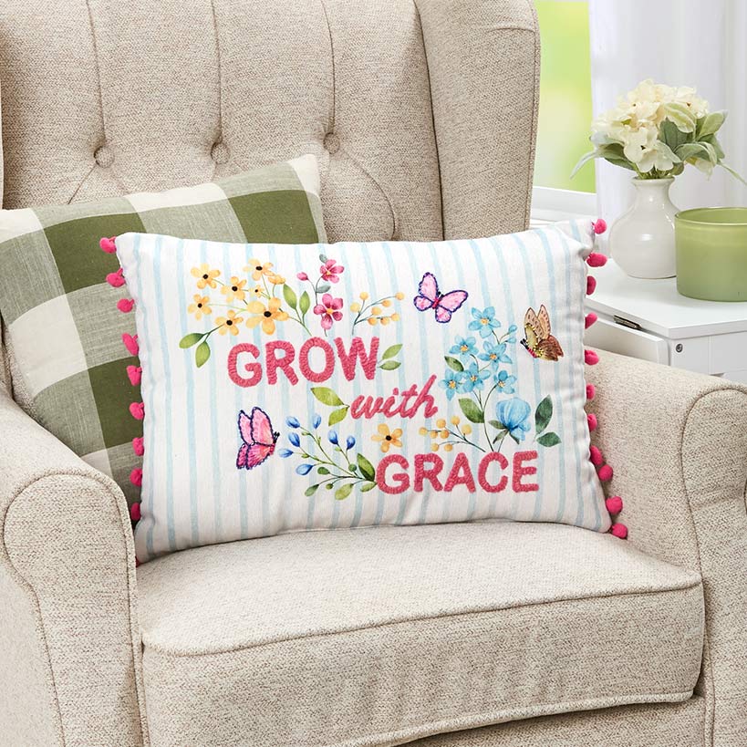 Easter Religious Cross Butterflies Embroidered Decorative Pillow#select-pillow_grow-with-grace