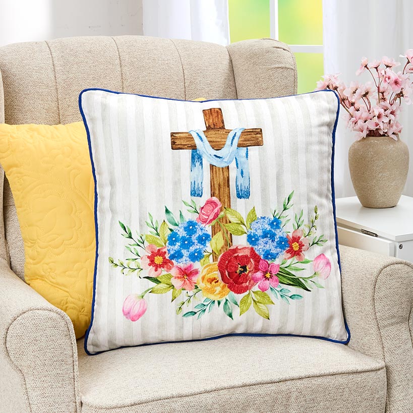 Easter Religious Cross Butterflies Embroidered Decorative Pillow#select-pillow_the-cross