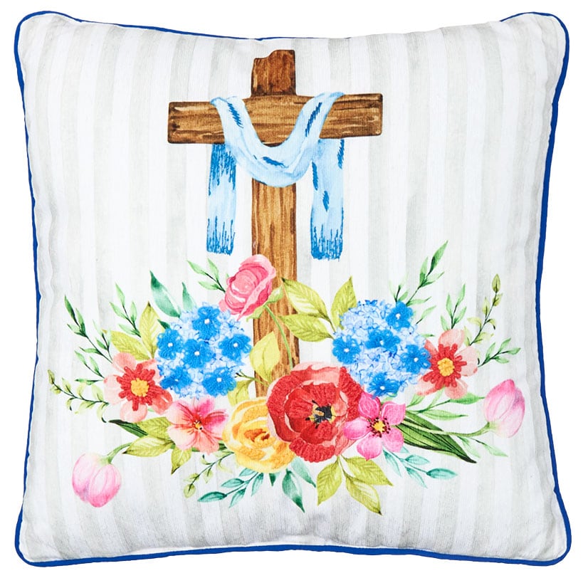 Easter Religious Cross Butterflies Embroidered Decorative Pillow