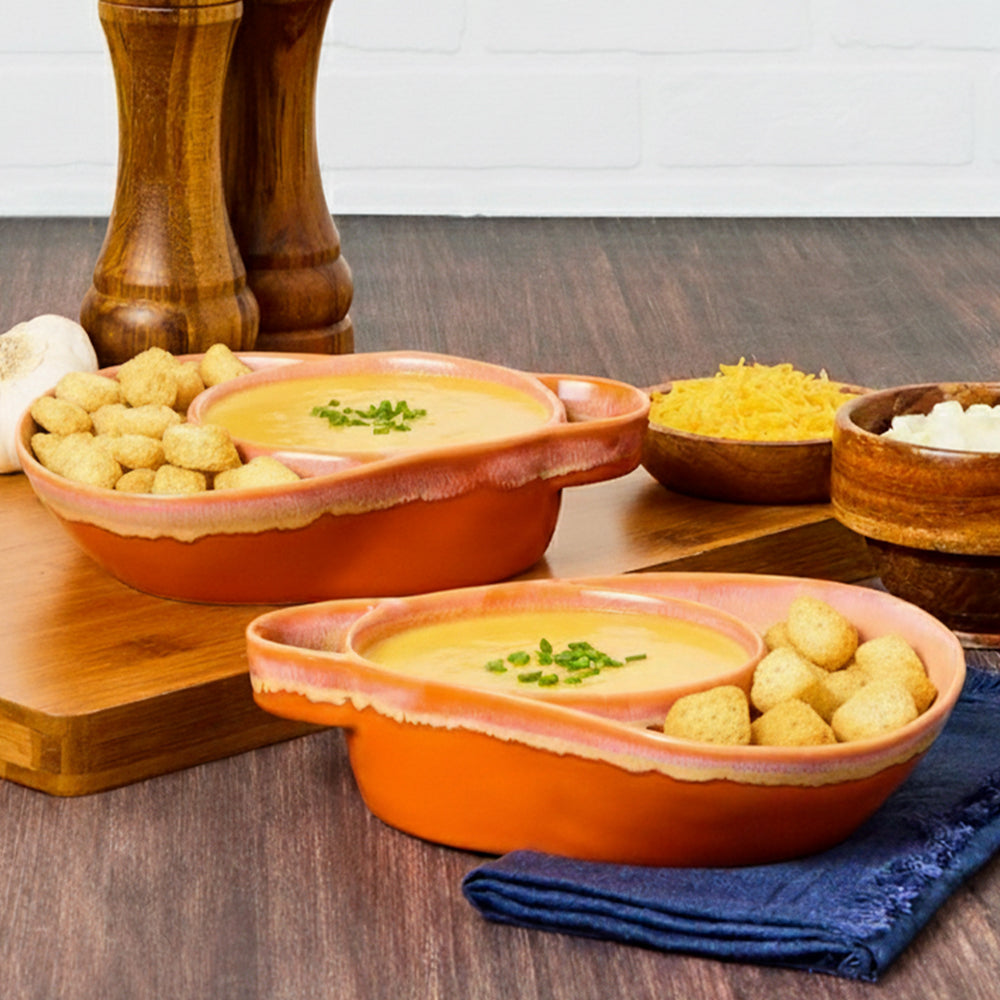 Stoneware Dual Compartment Soup & Side Bowl Set