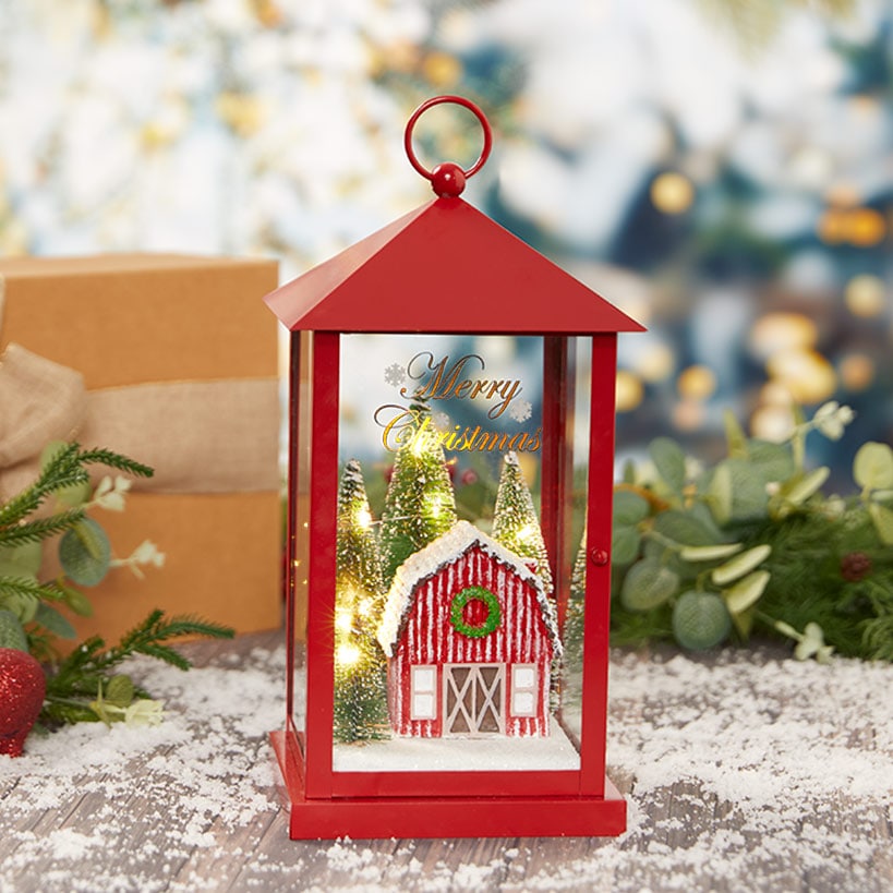 Lighted Christmas Lantern with Holiday Scene#select-lantern_red-barn