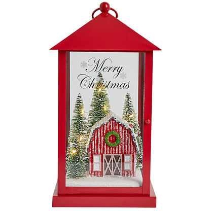 Lighted Christmas Lantern with Holiday Scene