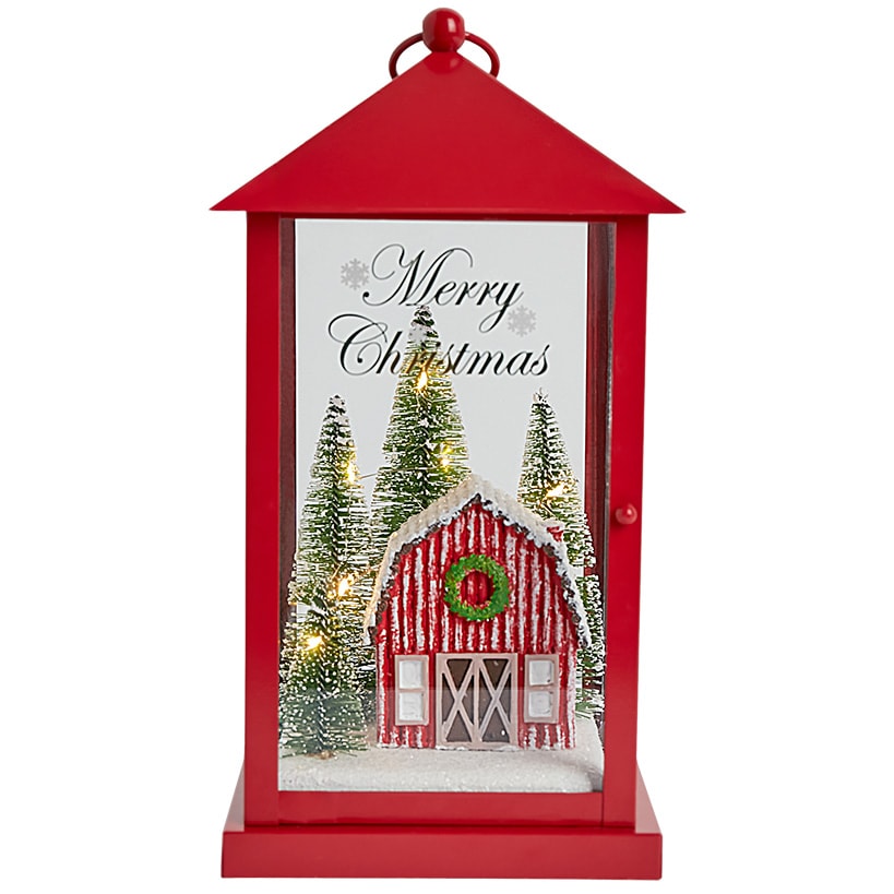 Lighted Christmas Lantern with Holiday Scene