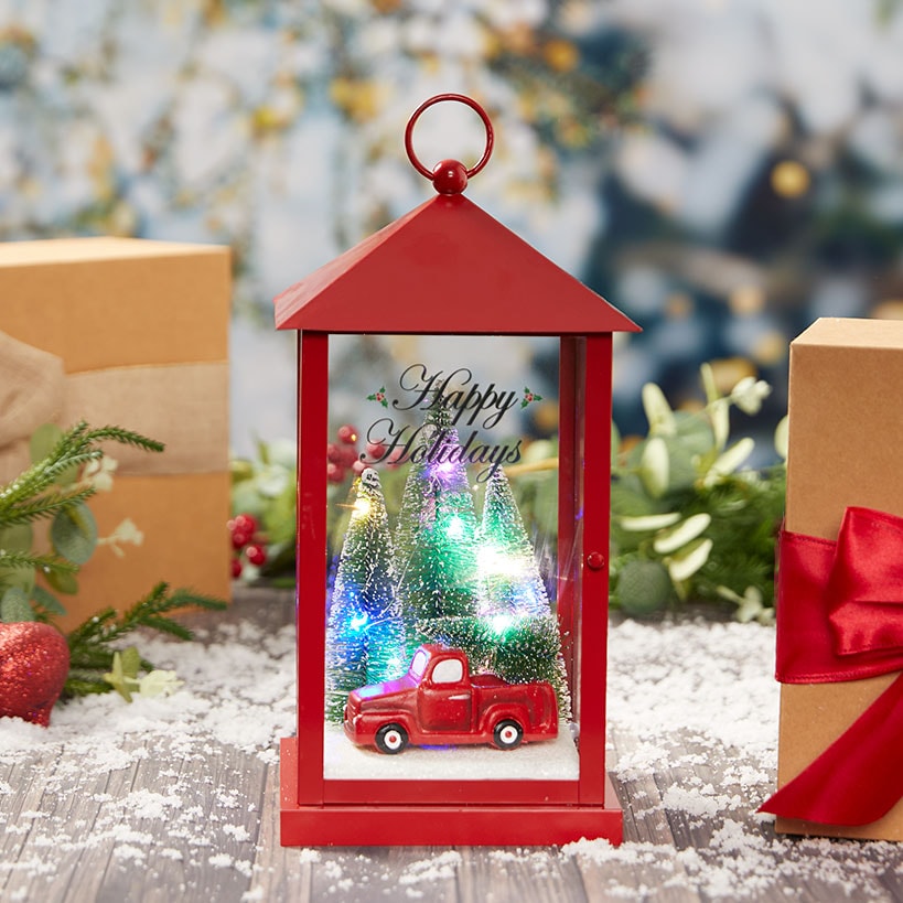 Lighted Christmas Lantern with Holiday Scene#select-lantern_red-truck