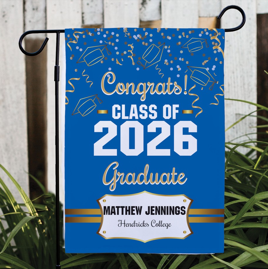 Personalized Gold Confetti Graduation Double-Sided Garden Flag
