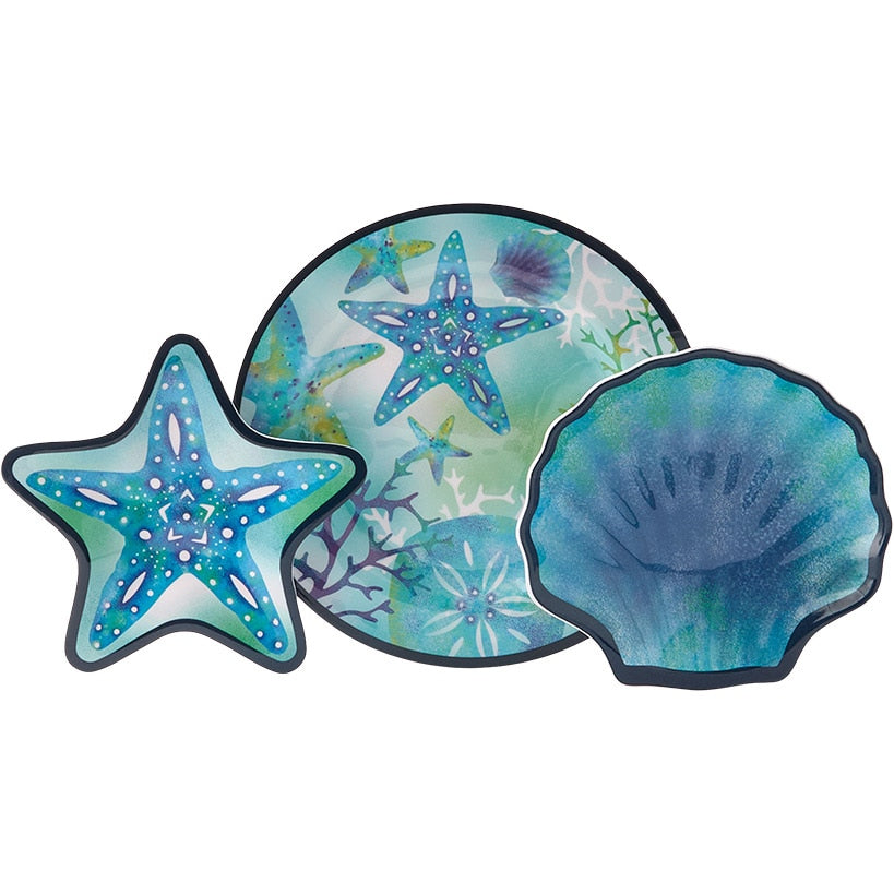 Seaside Beach Shell Melamine Dessert Plates Set of 4