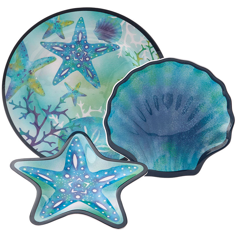 Seaside Beach Shell Melamine Dessert Plates Set of 4