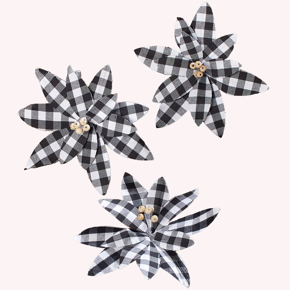 Set of 3 Buffalo Plaid Poinsettia Tree Clips