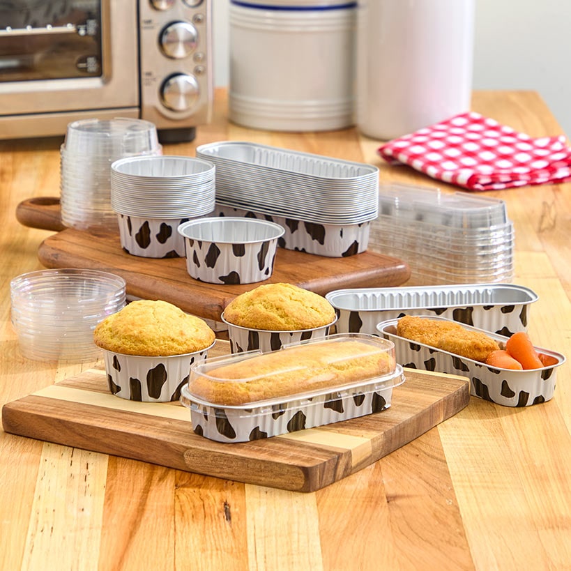 Disposable Cow Printed Oblong Mini Baking Tins - 25 Pack