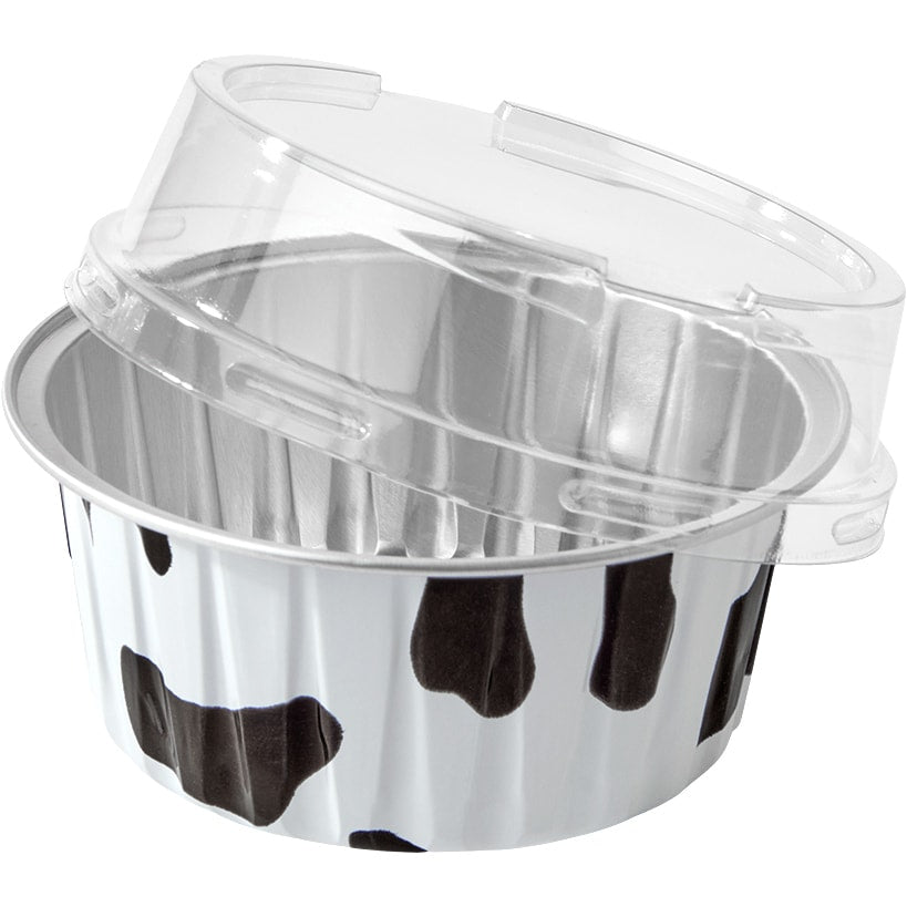 Disposable Cow Printed Round Mini Baking Tins - 25 Pack