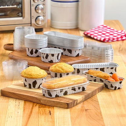 Disposable Cow Printed Round Mini Baking Tins - 25 Pack