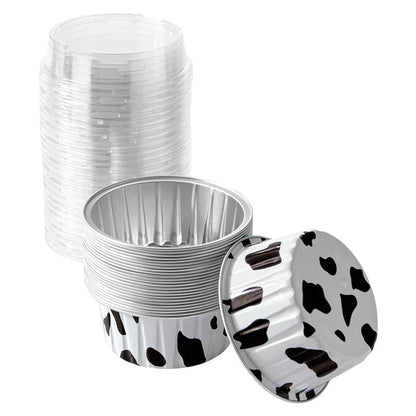 Disposable Cow Printed Round Mini Baking Tins - 25 Pack