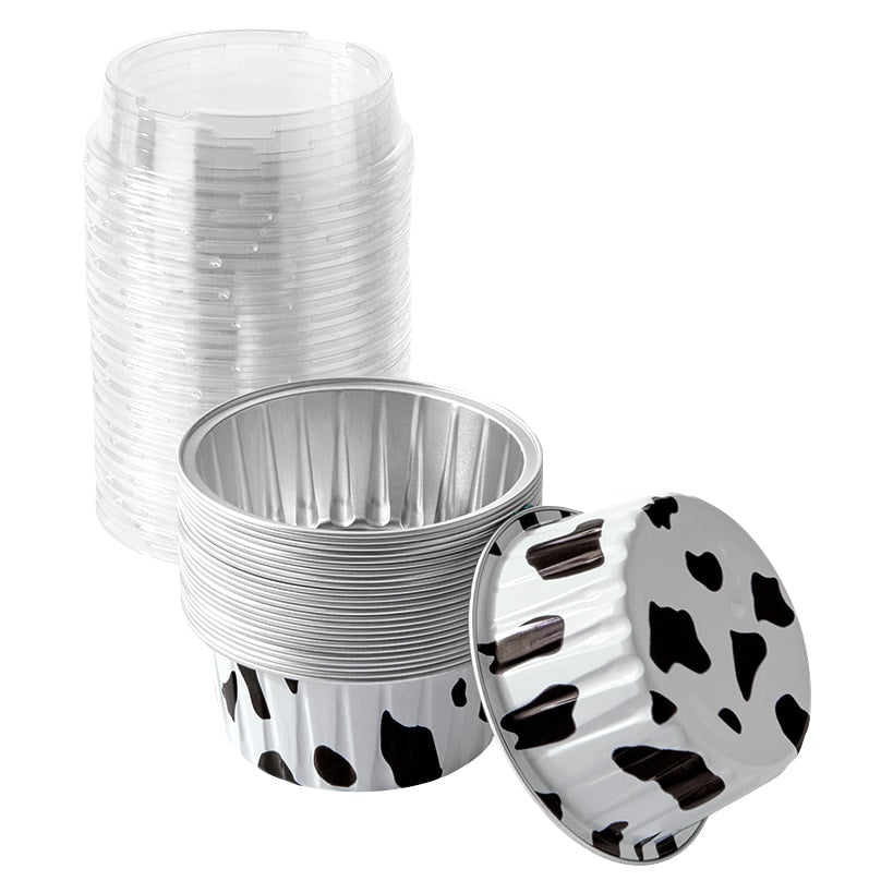 Disposable Cow Printed Round Mini Baking Tins - 25 Pack