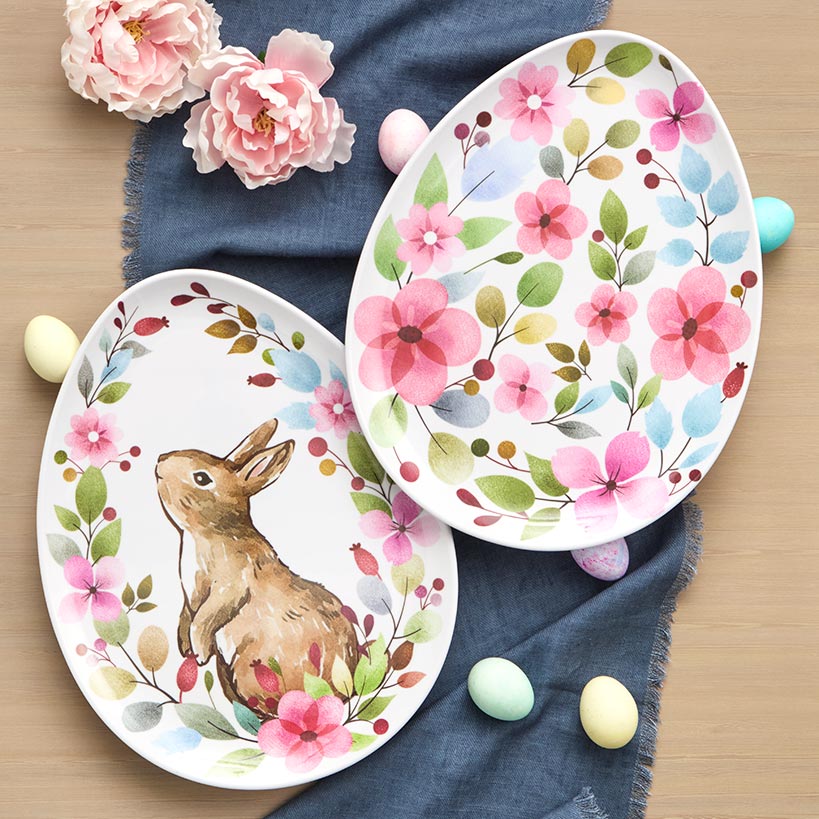 Floral Easter Tableware - Salad Plates, Serving Platters, Napkin Holder#select-item_set-of-2-16''-serving-platters