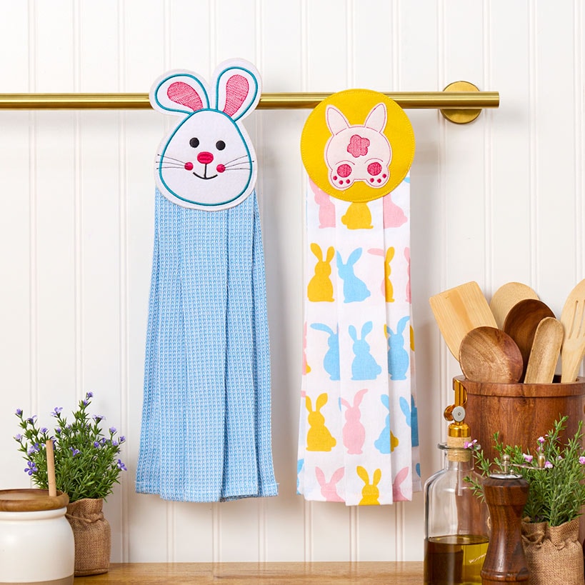 Embroidered Bunny Kitchen Towels Set of 2#select-towel_set-of-2-bunny-peeps-tie