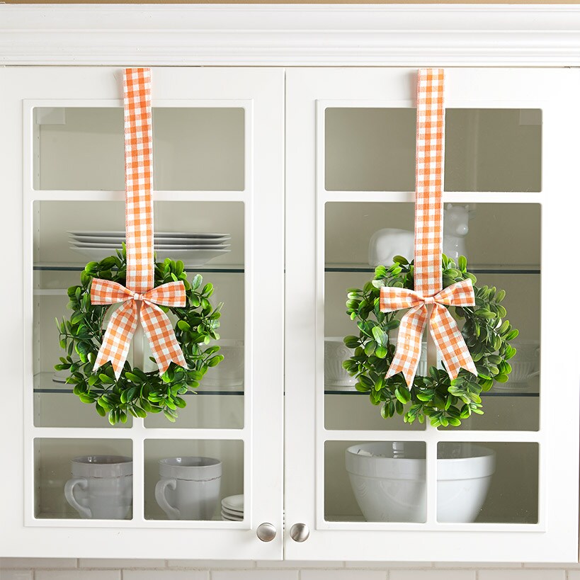 Set of 2 Cabinet Wreaths#select-wreath_orange-&-white-plaid