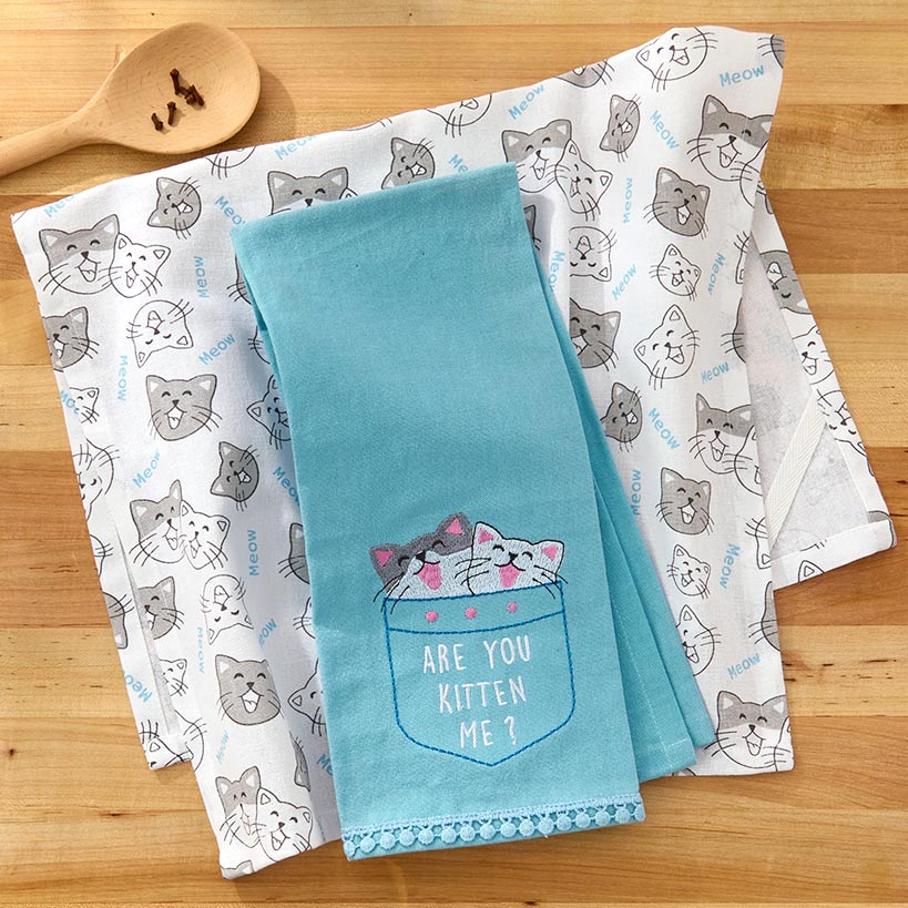 Kitchen Towels Summertime Cat Set of 2#select-towel_are-you-kitten