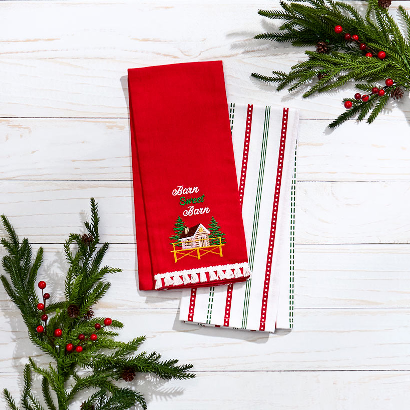 Set of 2 Christmas at the Barn Embroidered Kitchen Towels#select-towel_barn-sweet-barn