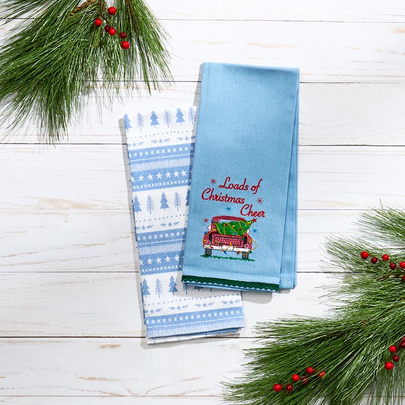 Set of 2 Christmas at the Barn Embroidered Kitchen Towels
