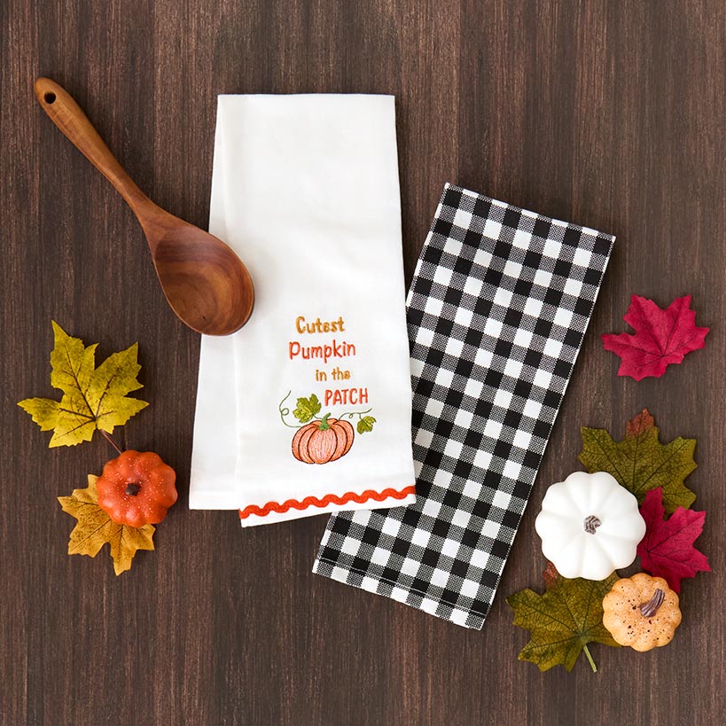 Autumn Embroidered Kitchen Towels, Set of 2#select-set_cutest-pumpkin
