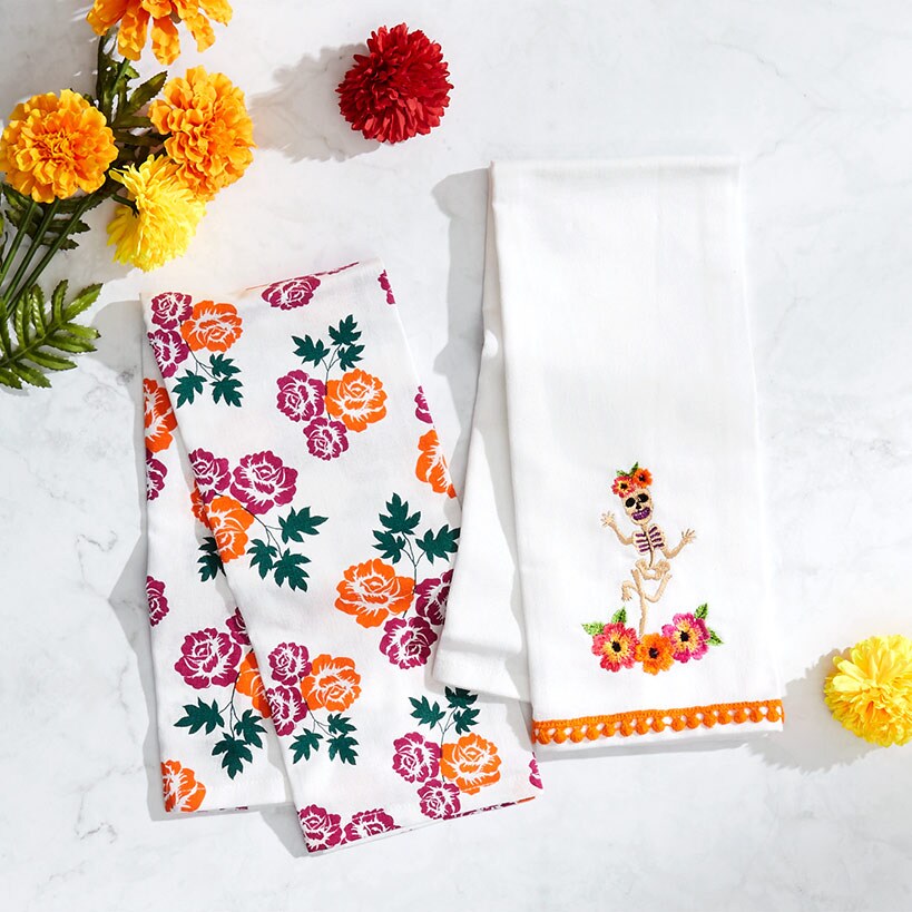 Butterfly and Skeletons Embroidered Kitchen Towels, Set of 2#select-set_skeletons