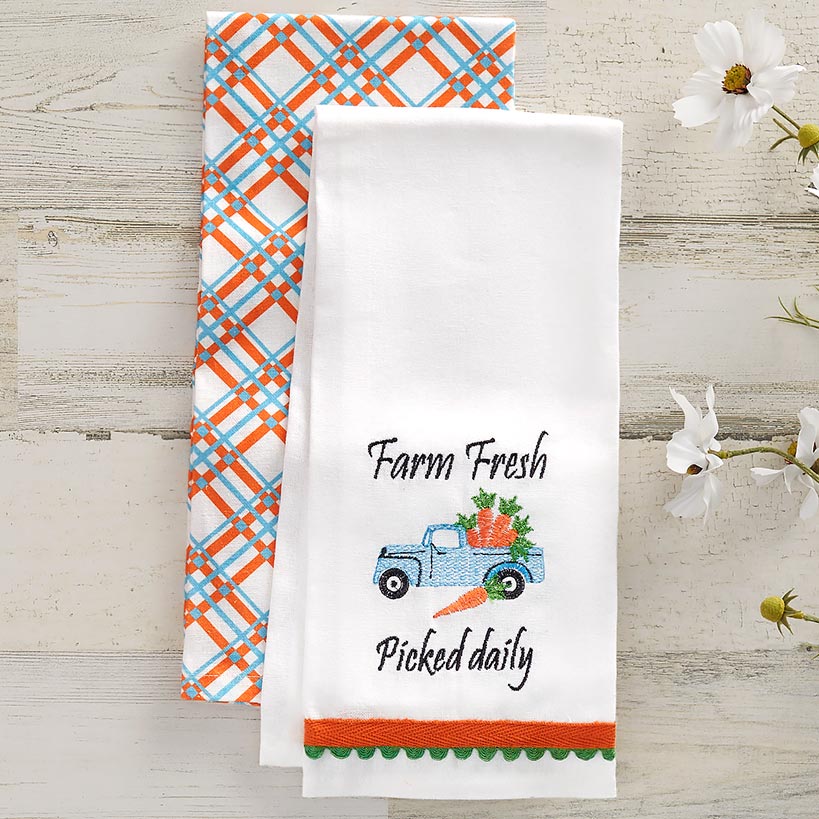 Spring Truck Embroidered Kitchen Towels, Set of 2#select-design_farm-fresh