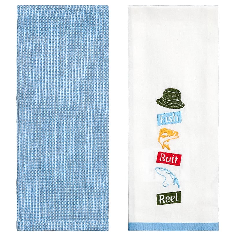 Embroidered Gone Fishing Kitchen Towels, Set of 2