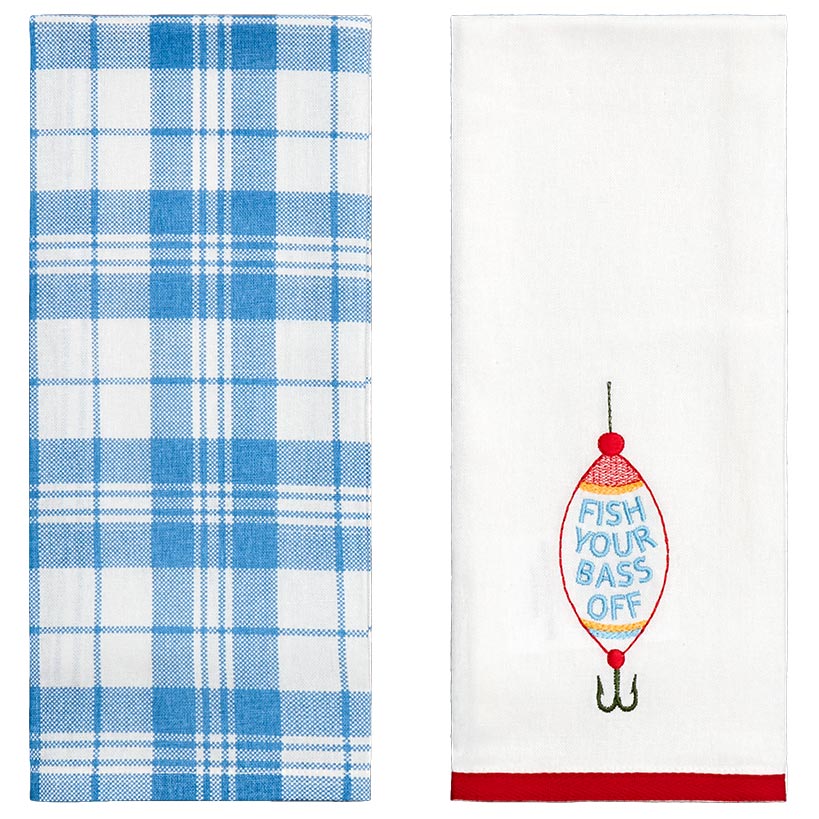 Embroidered Gone Fishing Kitchen Towels, Set of 2
