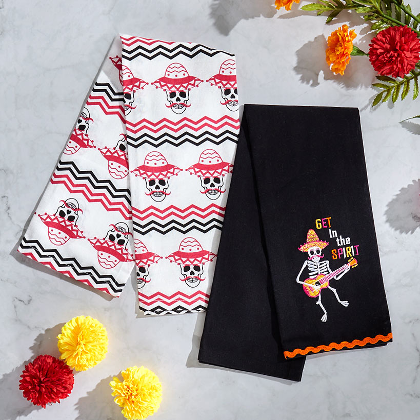 Halloween Skeletons Embroidered Kitchen Towels, Set of 2#select-towels_get-in-the-spirit