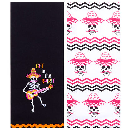 Halloween Skeletons Embroidered Kitchen Towels, Set of 2