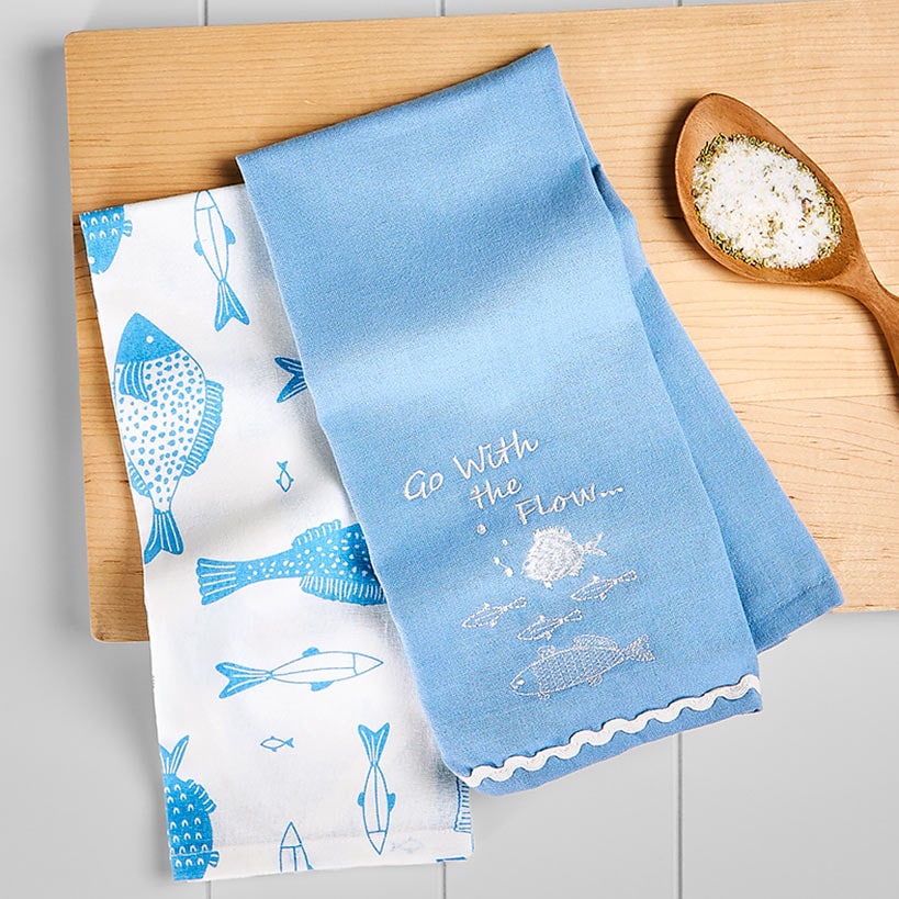 Gone to the Lake Embroidered Kitchen Towels, Set of 2#select-towel_go-with-the-flow
