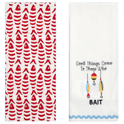 Embroidered Gone Fishing Kitchen Towels, Set of 2
