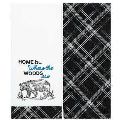 Embroidered Kitchen Towels Lodge Themed Set of 2