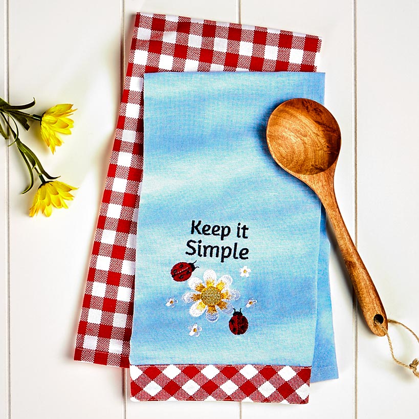 Daisy and Ladybug Embroidered Kitchen Towels, Set of 2#select-towels_keep-it-simple
