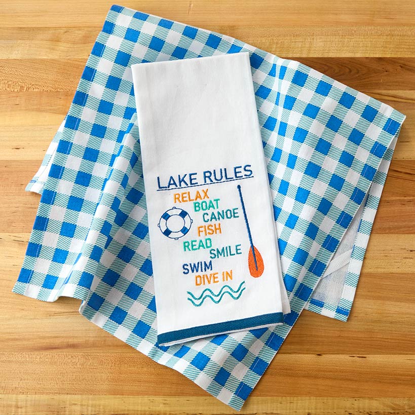 Lake Themed Embroidered Kitchen Towels, Set of 2#select-towel_lake-rules