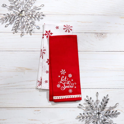 Set of 2 Holiday Motif Embroidered Kitchen Towels