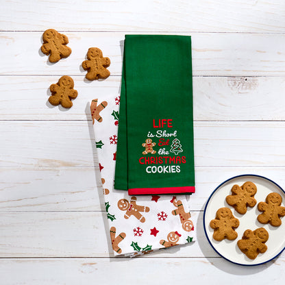 Set of 2 Holiday Motif Embroidered Kitchen Towels