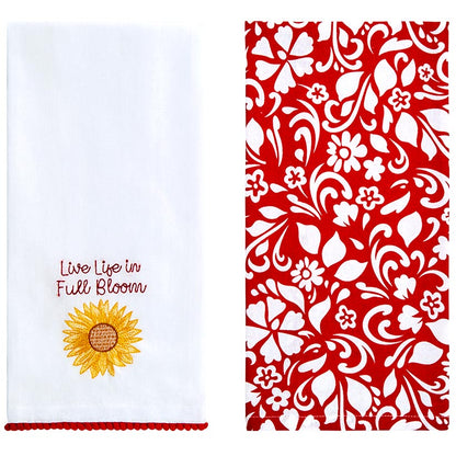 Summer Floral Embroidered Kitchen Towels, Set of 2