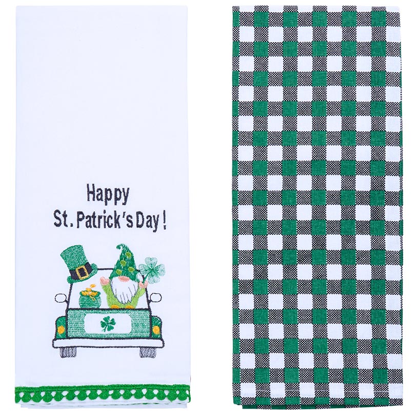St Patrick's Day Embroidered Kitchen Towels, Set of 2