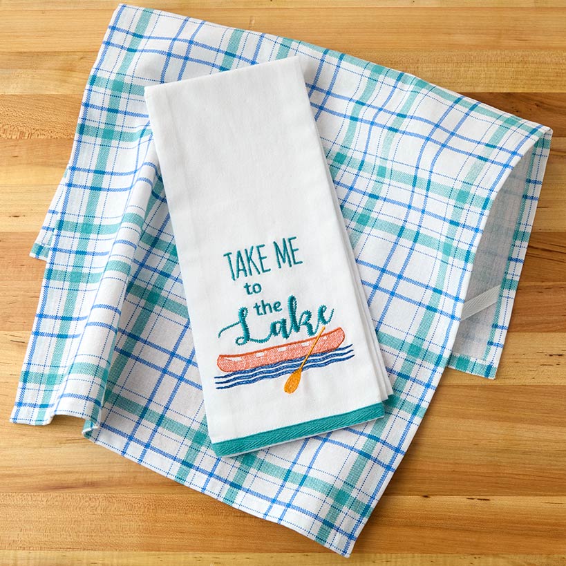 Lake Themed Embroidered Kitchen Towels, Set of 2#select-towel_take-me