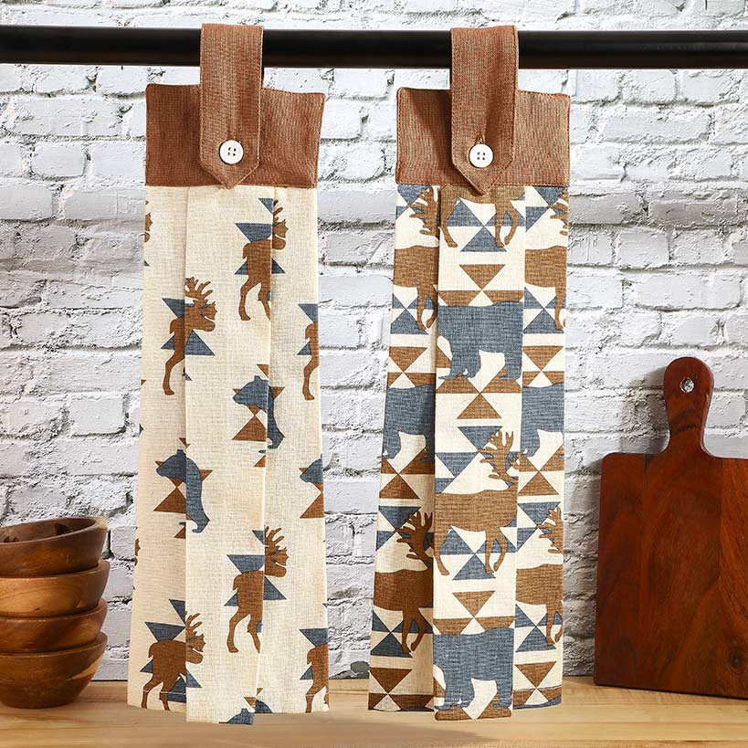 Embroidered Kitchen Towels Lodge Set of 2#select-towel_geo-tie-towels