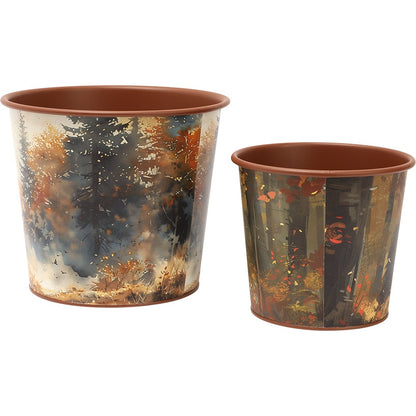 Planter Lodge Themed Decor In Large With Elk and Small With Bear