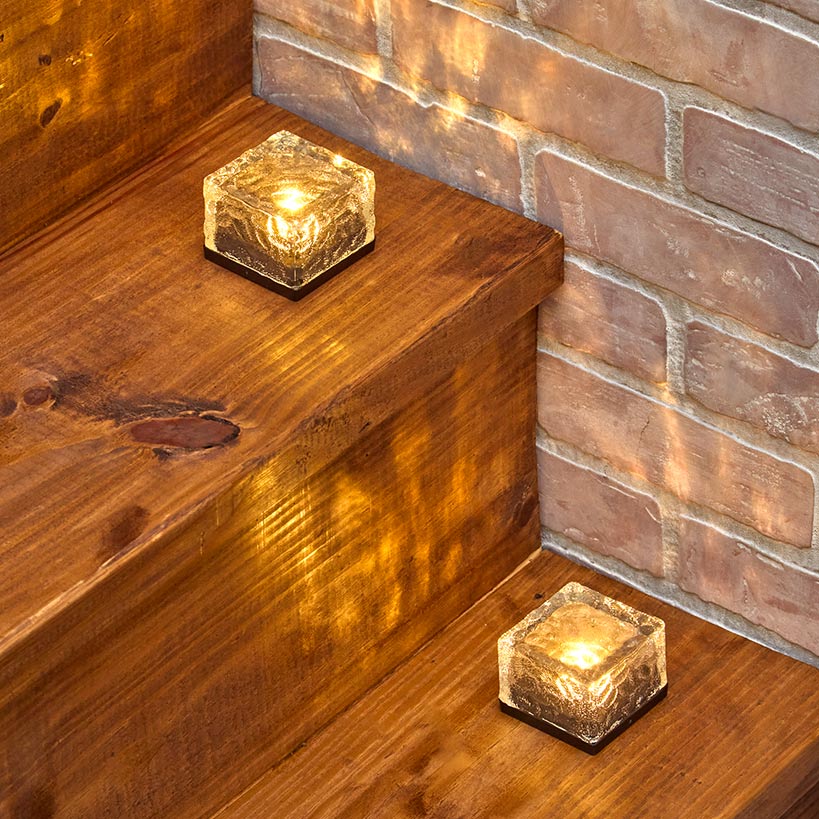 Solar LED Glass Ice Cube Blocks Set of 2